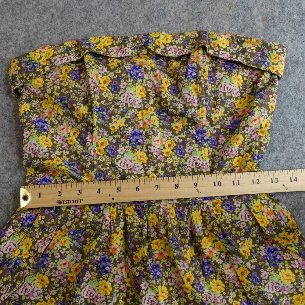 Vintage Y2K Strapless Ditsy Floral Romper M Brown Cottage Indie Sleaze Cotton